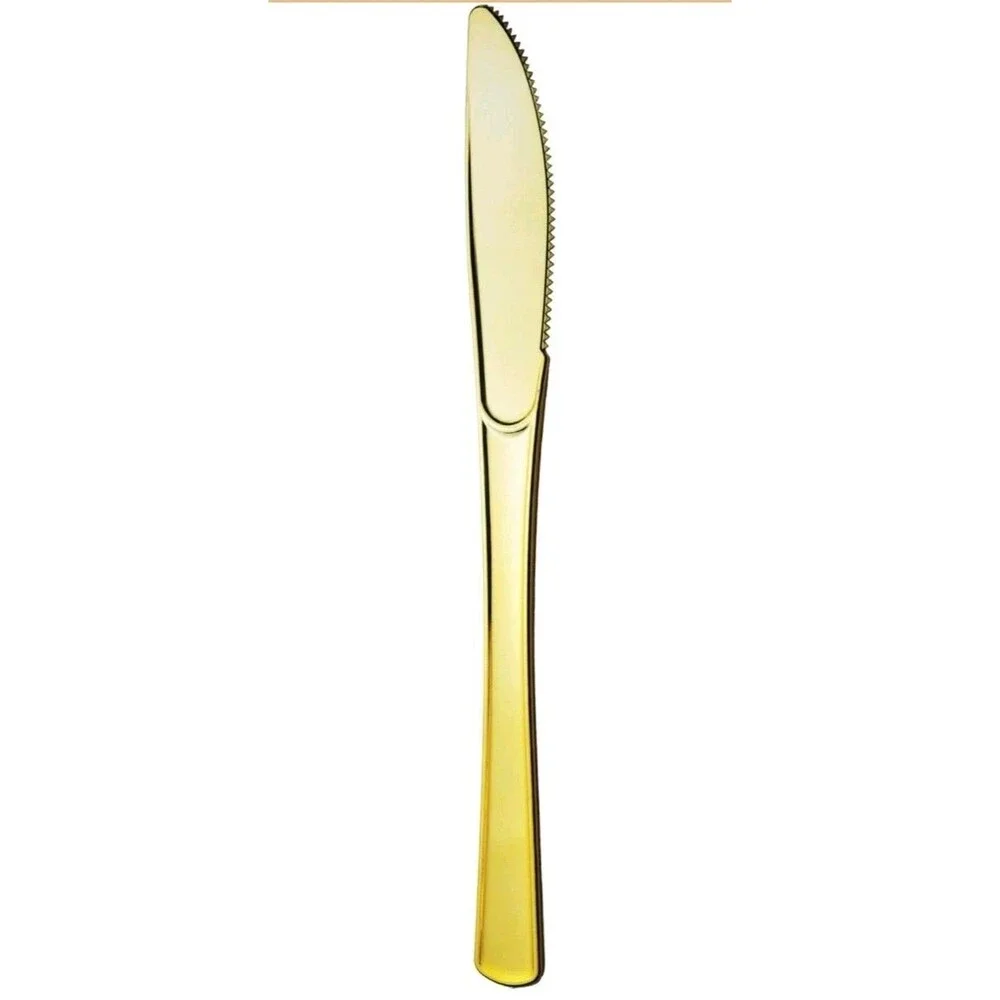 Party Essentials 50 Gold Heavy Duty Plastic Knives – Disposable Cutlery